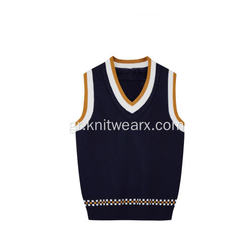 Boy's Knitted Contrast Top Barcode Hem School Vest